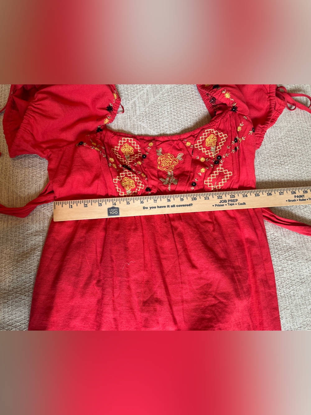 Urban Outfitters Boho Kimchi Blue Coral Red Embroidered Mini Dress Festival - Picture 6 of 7